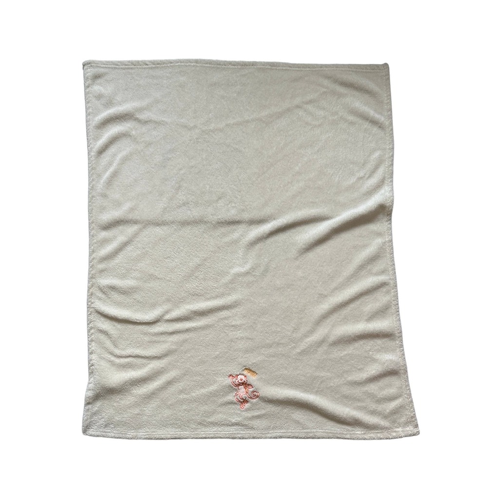 Tadpoles Cream Monkey Hello Baby Blanket Kids Lovey Fleece Light Yellow